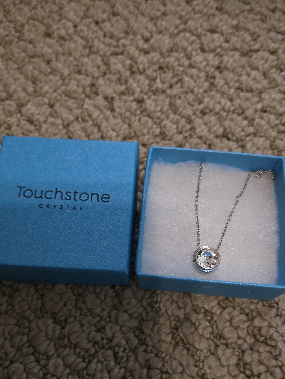 Touchstone Crystal Silver Necklace with Clear Crystal Pendant